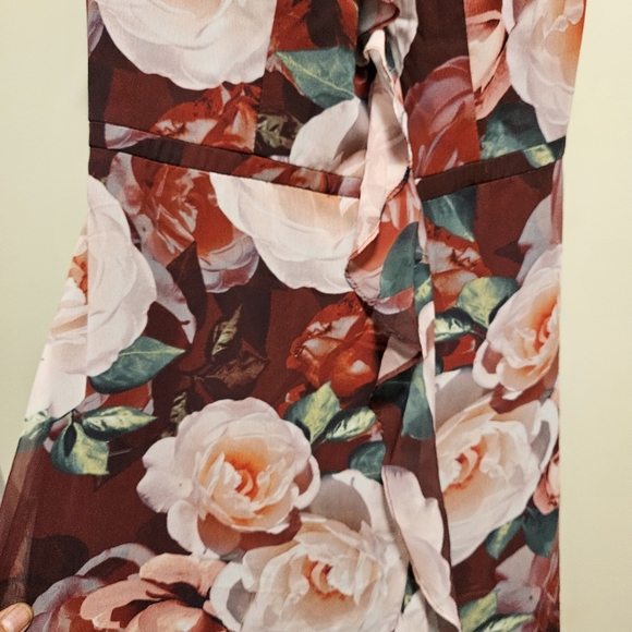Cachet Floral Chiffon Wrap Slit Dress Cascading Ruffle Sweetheart Neckline Sz 6. - Picture 8 of 16